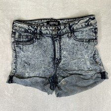 Forever 21 Jean Shorts Womens 27 Cut Off Cuffed Distressed Blue Stretch Denim