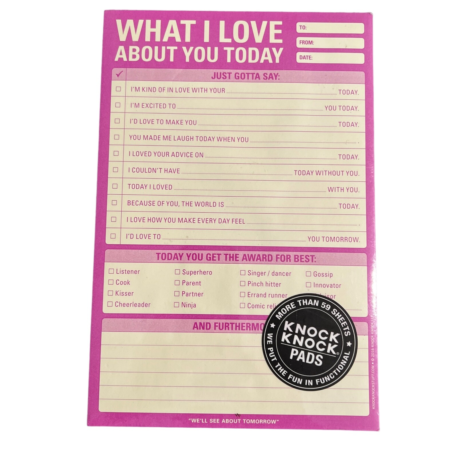 What I Love about You Today Pad by Knock Knock (2015, Merchandise ...