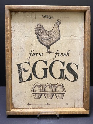 FARM FRESH EGGS Rustic Look Sign with CHICKEN 17'' x 13''  Made In USA Wood