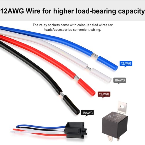 JD1912 Car Relay Harness 12V 40A 4 Pin SPST 12AWG Harness Sockets 2pcs - Picture 5 of 54