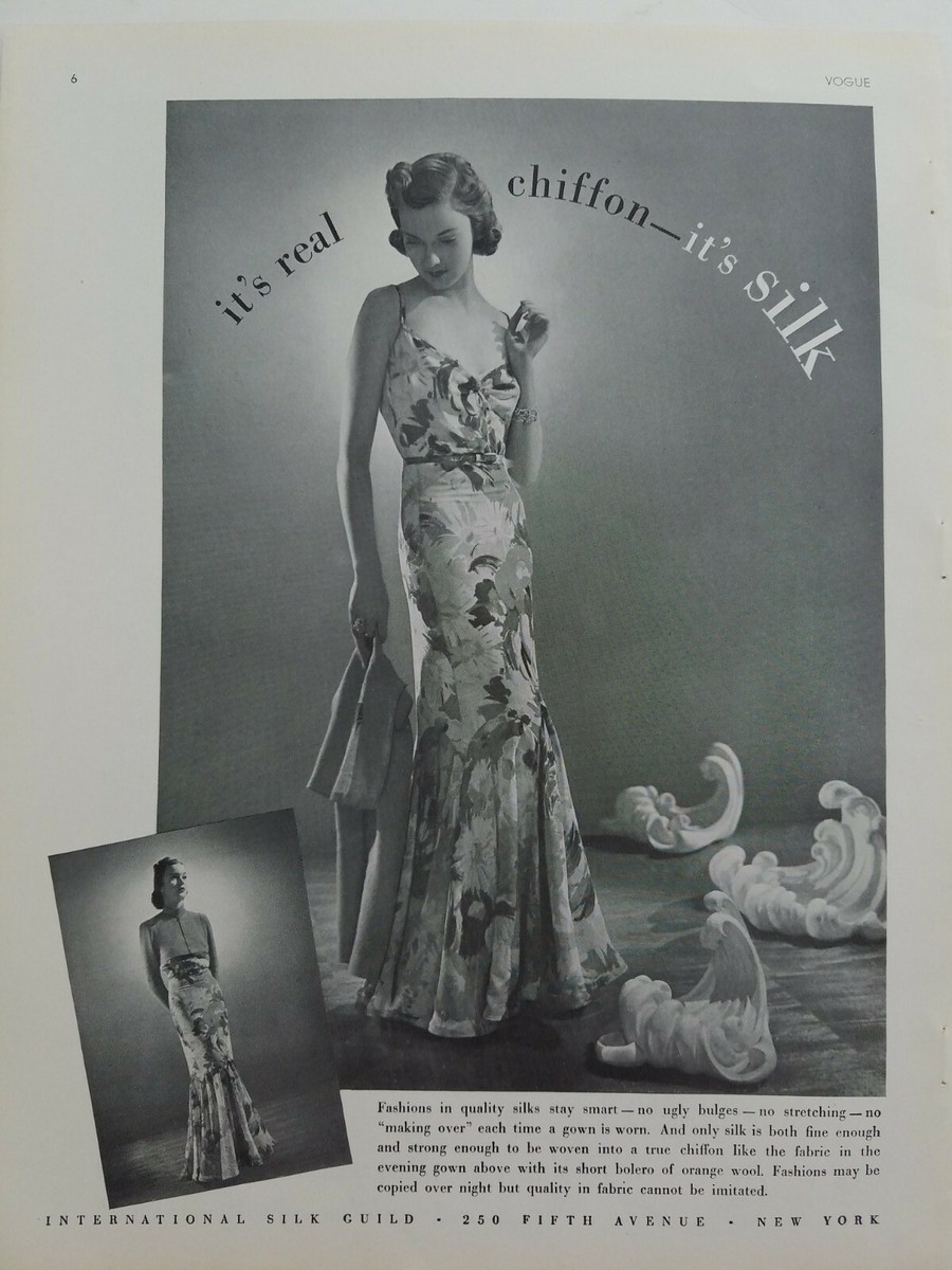 1938 International silk Guild womens print evening gown dress vintage  fashion ad | eBay
