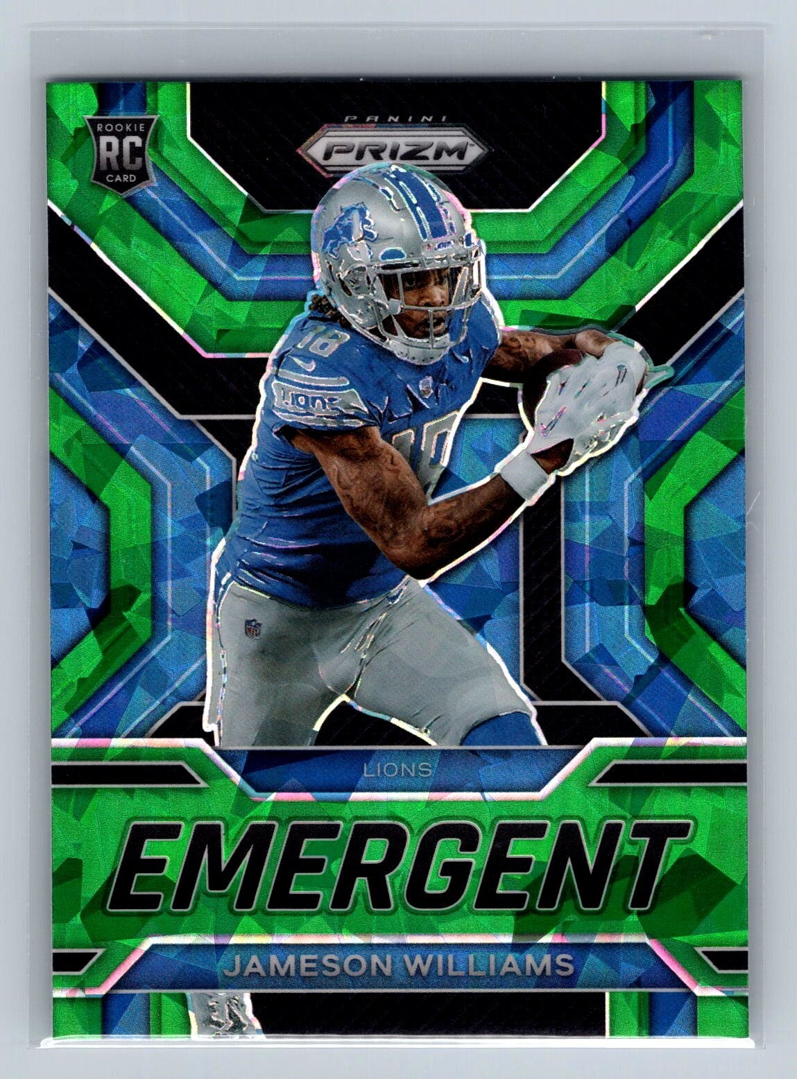 2022 Panini Prizm Jameson Williams Emergent Prizms Green Ice #E-9 Detroit Lions