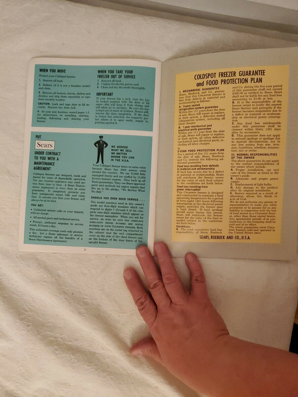 Vintage Sears Coldspot Freezer Owner's Manual Care Operation