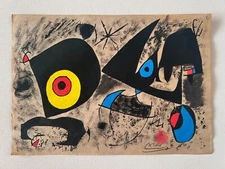 JOAN MIRO Drawing on paper (Handmade) signed and stamped mixed media.