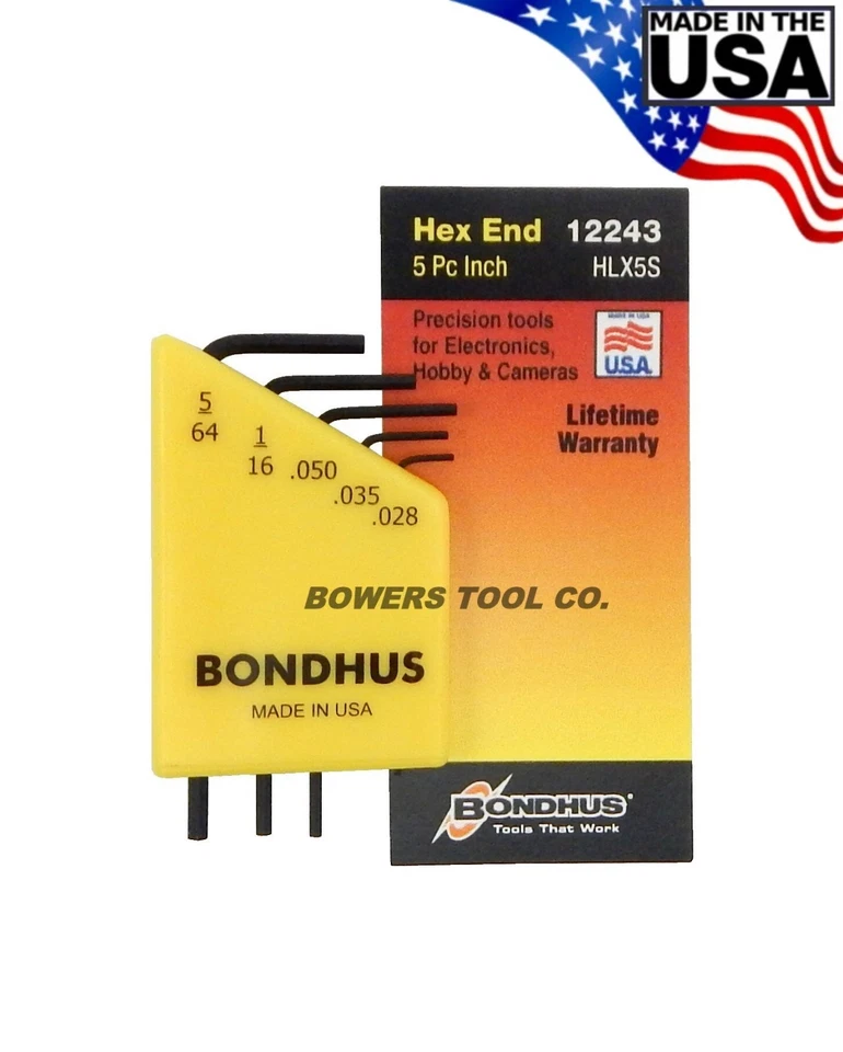 Bondhus 5pc Micro Mini Hex L Wrench Set SAE 5/64" to .028 Made in USA 12243 - Image 2 of 4