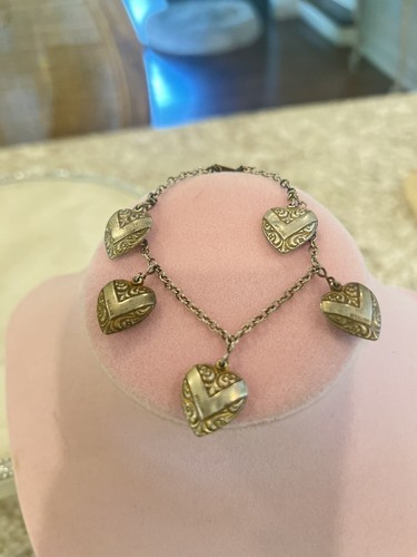 Armband 925 STERLING SILBER Antik Art Deco Charm Puffy Herzen Viktorianisch Vintage