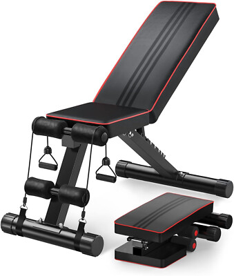 Adjustable Foldable Exercise Weight Bench Workout Bench with Resistance Bands