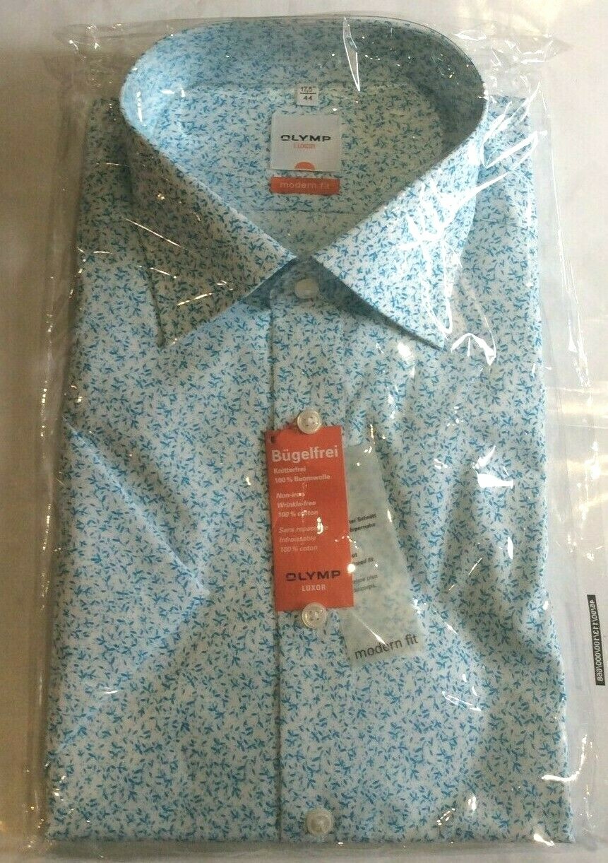 Olymp Luxor Men's S/S Shirt Business / Formal Shirt Turquoise 40 cm (M) 15 3/4""