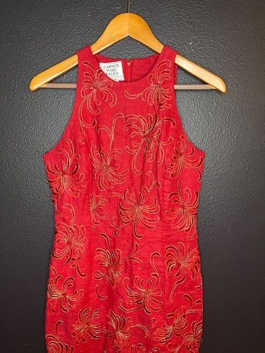CARMEN MARC VALVO LINEN RED SHEATH DRESS SLEEVELESS Women's Size 4 - Picture 2 of 9
