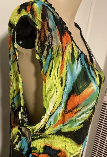 LIZ JORDAN dress Sz M green/black/lace detail/midi/gathered/flowing/relaxed fit - Picture 4 of 13