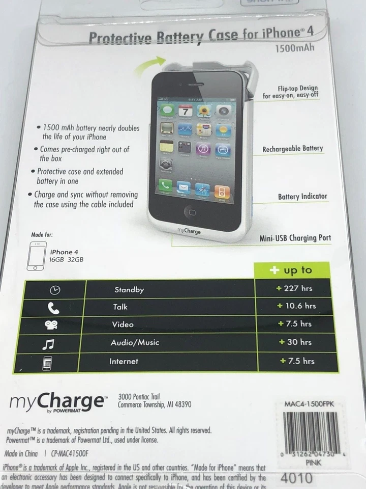 Funda Batería MyCharge con Tapa Abatible Integrada para Apple iPhone 4/4s - Rosa/500mAh Foto 3 de 4