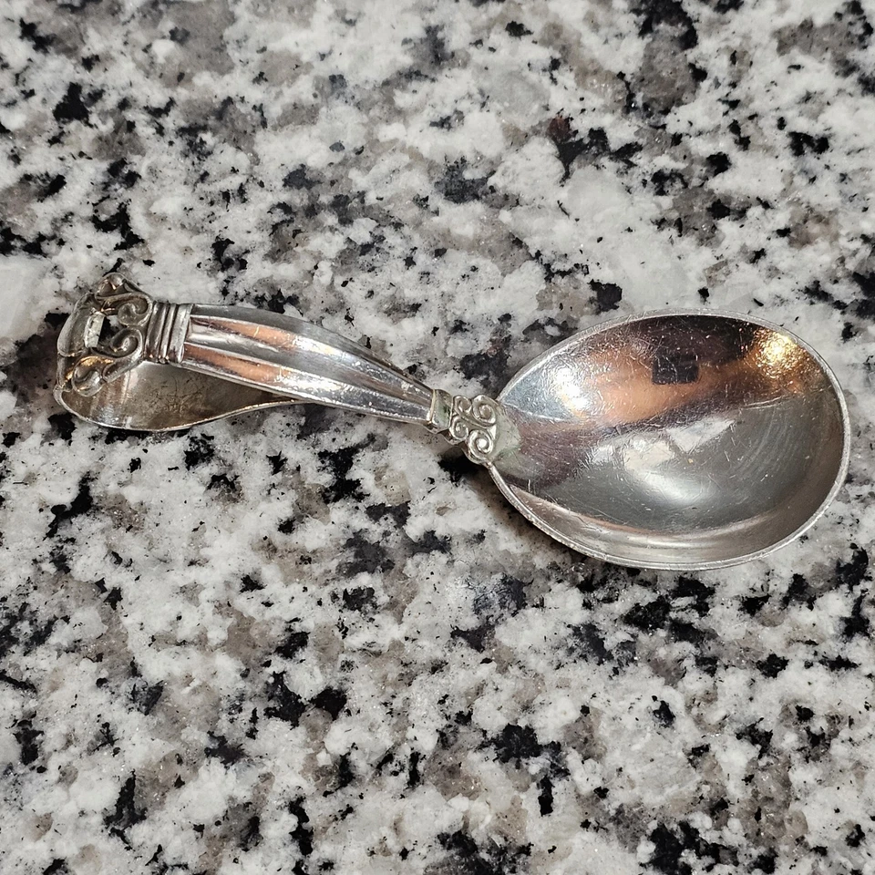 Cuchara bebé bellota plata esterlina vintage Georg Jensen mango curvo 1915-1925 Foto 2 de 4