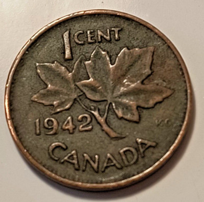 #403 1942 CANADA CENT - Less Common Date - Fine Cond World Collectible Coin