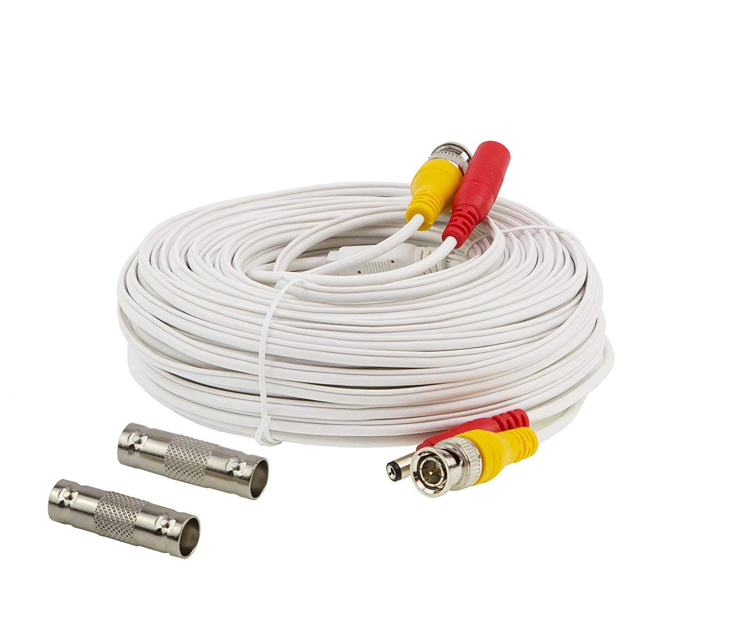 60ft White All-in-One Video Power Cable, Premade, CCTV Secur
