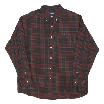RALPH LAUREN Herren Hemd rot & grün kariert L Langarm Button Down Baumwollmischung
