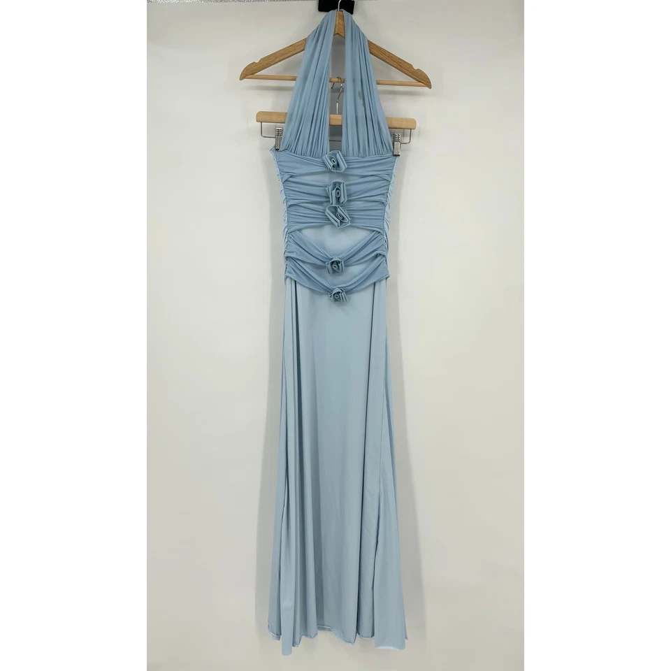 Maygel Coronel | Vestido Villadiego en Polvo Ártico Azul Maxi Rosetas Talla Única Foto 4 de 4