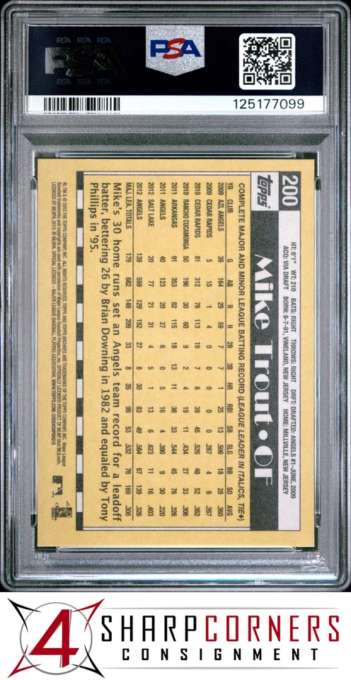 2013 TOPPS ARCHIVES #200 MIKE TROUT ANGELS PSA 10 - Image 2 of 3