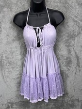 Lavender Halter Mini Dress Womens M Tie Front Tiered Fairy Flowy Dainty Feminine