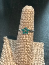 Vtg Native American Sterling Silver Petite Turquoise Flower Ring Sz 6.75