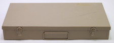 Vintage Metal Beige Slide Carrying Case With Latches 14 1/2" 7 1/2"