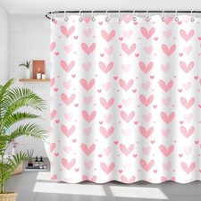 Sweet Heart Pink Shower Curtain for Valentines Day Decorations, Pink Heart 1pcs