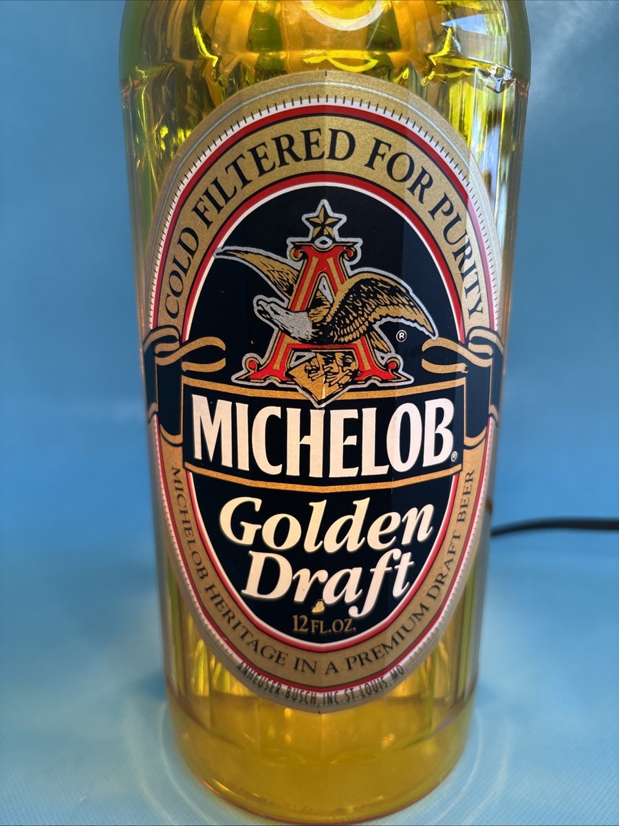 Vintage 90s Michelob Golden Draft Light Up Beer Bottle Lamp - Man