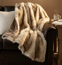 Faux Fur Throw Blanket - Ultra Long Pile, Luxury Fluffy Fox Golden with Brown...