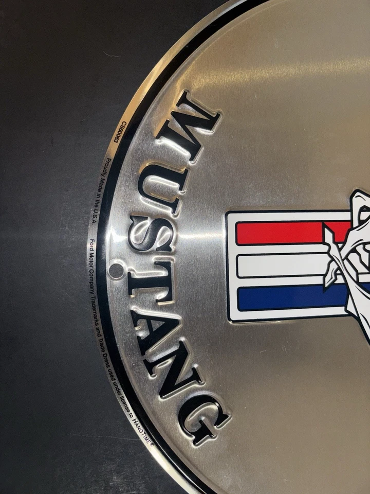 Ford Mustang The Legend Lives 12" Round Silver Embossed Metal Tin Sign Garage - Image 3 of 4