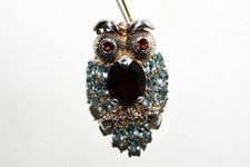 $900 .925 Sterling Silver 8.55CT Natural Mixed Gemstones Cluster Owl Pin/Pendant
