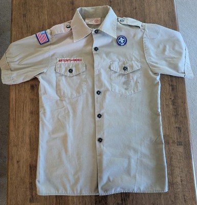 Boy Scouts of America BSA Youth Large Shirt Tan Plain No Patches Short Sleeve