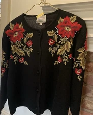 Vintage 1995 Susan Bristol Women's L Petite Hand Embroidered Christmas Cardigan