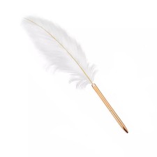 Ostrich Feather Wedding Ceremony Signing Rose Gold Ballpoint Pen - White