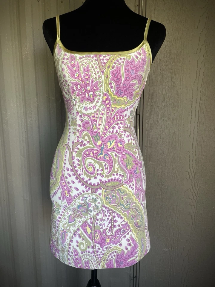 Mini Vestido De Colección Y2K Maria Bianca Nero Floral Paisley Pasteles Rosa y Verde EE. UU. P Foto 2 de 4