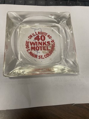 40 Winks Motel Glass Ashtray, Vintage Collectible-Columbus Ohio