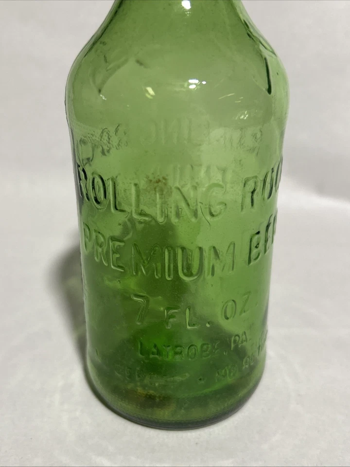 Cerveza Rolling Rock Premium vintage de vidrio verde en relieve 7 OZ Botella. Latrobe, PA Foto 2 de 4