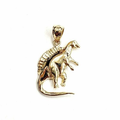 14k Gelbgold Dinosaurier Ganzkörper Tier Jura Anhänger Charm Schmuck 1,8g