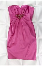 David Meister Sz 2 Pink Satin Ruched Strapless Mini Sheath Dress Formal Cocktail