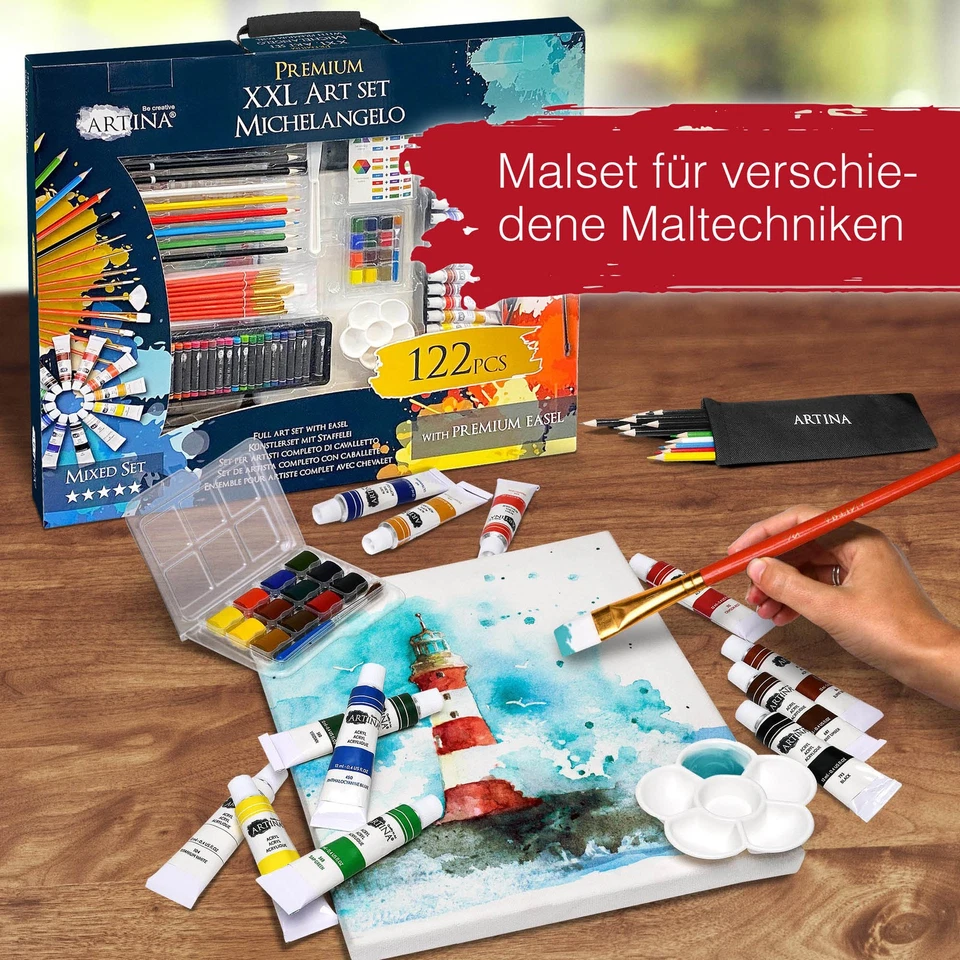Malset 122tlg Staffelei Acrylfarben Set Standstaffelei Malen Acryl Pinsel Kunst - Bild 4 von 4
