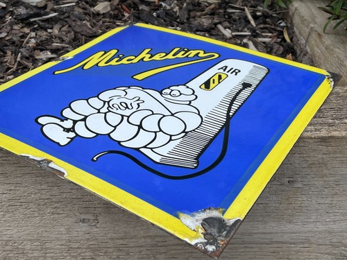 Vintage Michelin Air Pump Enamel Advertising Sign Mancave Raised Lettering - Picture 5 of 6