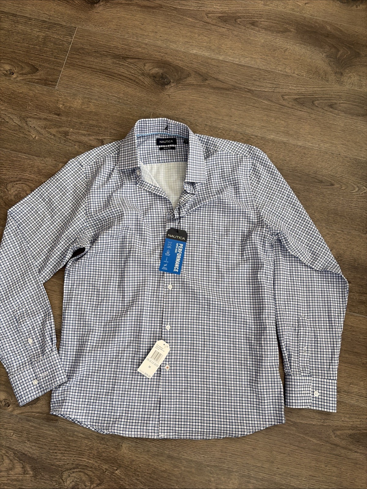 Mens Nautica Slim Fit Button Up 15 x 15 1/2 Shirt Blue and White NWT