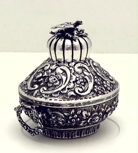 Alexandrian Silver Box Bird on Leafed Branch Motif Finial 9 Oz. Marked 900 Fine - Video 1 of 1