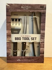 Buxton BBQ Tool Set With Case. New. 3 Piece. Spatula Fork Tongs & Case.