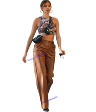 Womens Lambskin Leather Flare Pants Stylish Party Bottom Soft Fit Trousers Wear