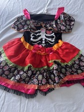Sugar Skull Day Of The Dead Dia De Los Muertos Girls Halloween Costume Sz M 8-10