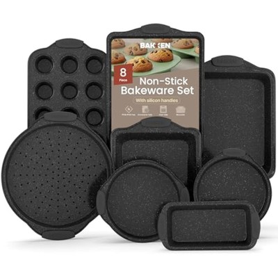 BAKKEN 8-Piece Kitchen Oven Baking Pans Set - Deluxe Nonstick Gray Mar