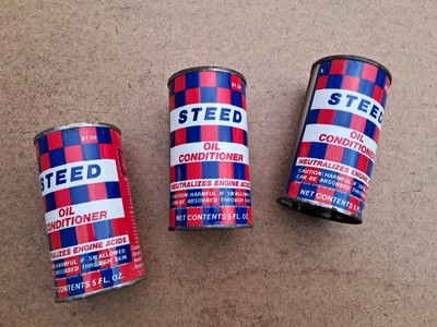 3 CAN LOT of Vintage Steed Oil Conditioner *+*  Advertising  +*+  NOS SEALED CAN