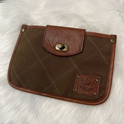 Will Leather Goods Quilted Canvas  Pouch Bag Plaid Lined Olive Brown Eugene OR