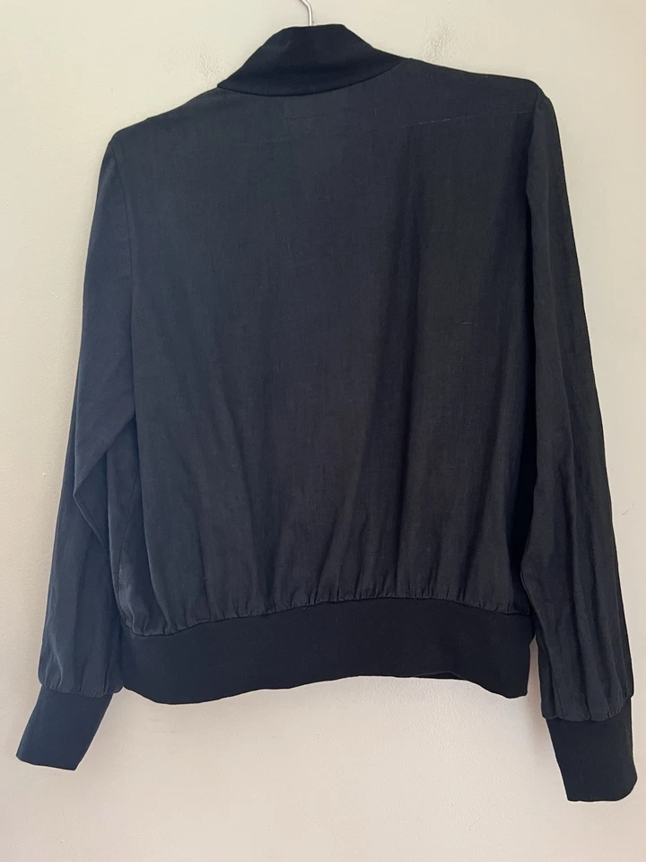 Flax Linen Bomber Jacket Women’s S (6-8) Black Pockets One-of-a-kind Unique 2016 - Image 2 of 4
