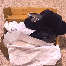 UGG Girls Faux Fur Slide Sandals Slip-On Black US 2 new in box Fluff Yeah
