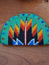 Handmade Beaded Zip Coin Purse Pouch Green Multicolor Boho Adult Unisex